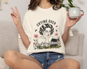 Crying Over Book Boyfriends T-shirt | Reader Illustration, Floral Bookish Tee