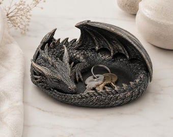 Sleeping Dragon Key Bowl, Fantasy Dice Tray, Gothic Valet Tray, Mythical Creature Jewelry Dish