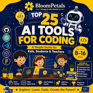 Die 25 besten KI-Tools für Kinder zum Programmieren | KI-Leitfaden für Schüler und Lehrer | Arbeitsbuch für MINT-Fächer | Digitales PDF | Ressource für den Heimunterricht