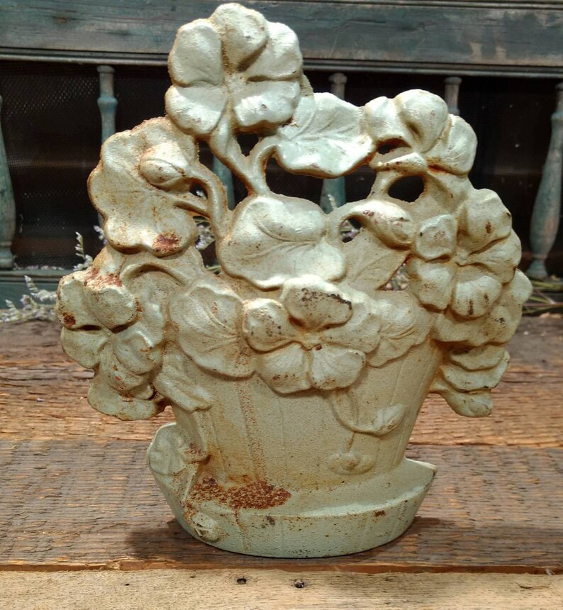 Antique Cast Iron Flower Pot Doorstop / Bookend / Traditional Etsy