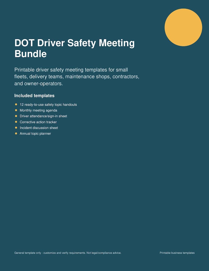 DOT Driver Safety Meeting Bundle - Etsy