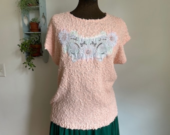 Vintage med/lg peach boucle knit top