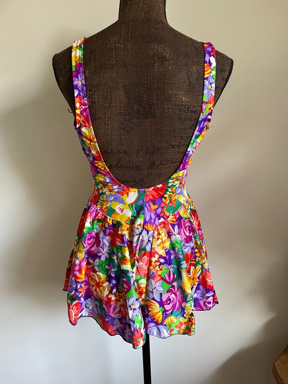 Vintage floral one piece skirted swimsuit Size 16… - image 4