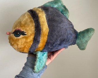 Vintage 1970’s anthropomorphic stuffed animal fish plushie made in Korea