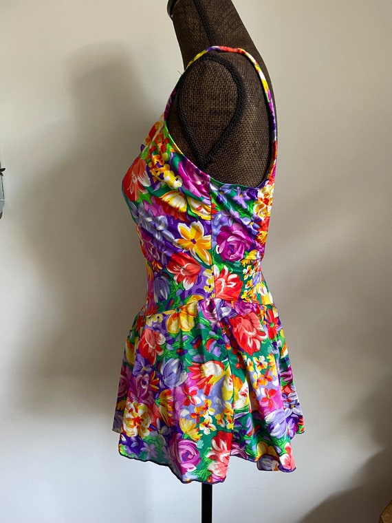 Vintage floral one piece skirted swimsuit Size 16… - image 5