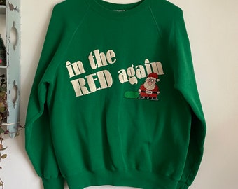 Vintage medium/large Christmas green sweatshirt Santa