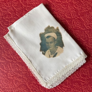 Vintage WWII US Navy sailor photograph hankie keepsake