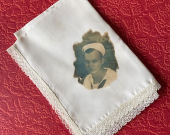 Vintage WWII US Navy sailor photograph hankie keepsake