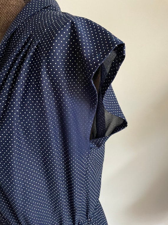 Vintage lightweight polyester navy blue polkadot … - image 9