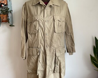 Vintage 1950s USAF military tan tropical bush jacket, cotton XL