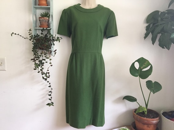 50's/60's emerald green wool dress large