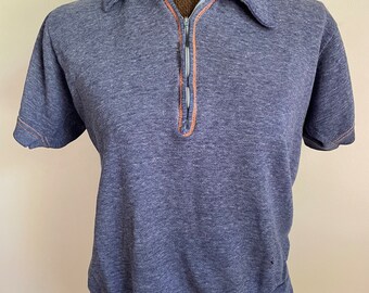 Vintage Short Sleeve Sweatshirt Collar 1/2 Zip Medium Small