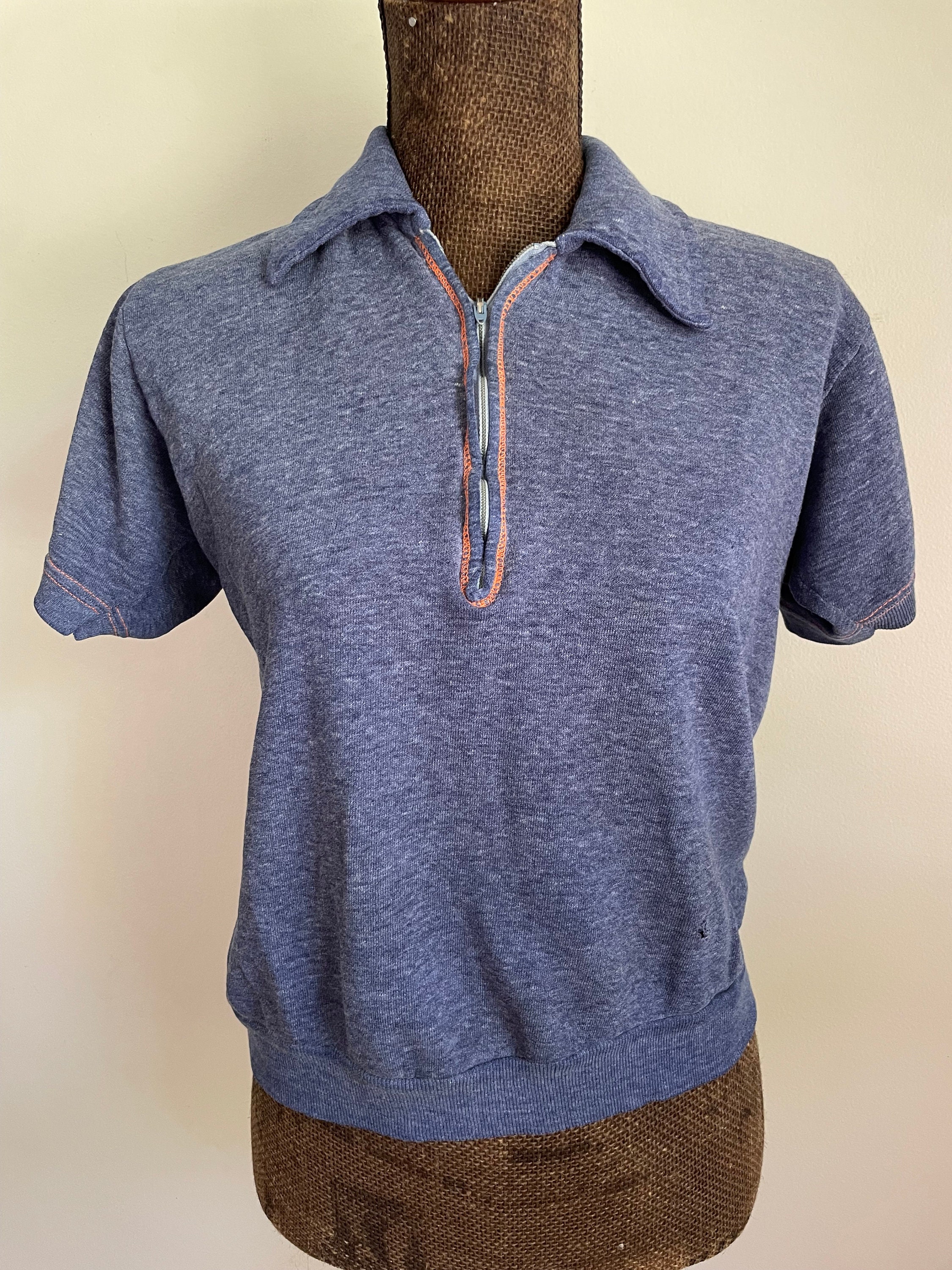 Vintage Short Sleeve Sweatshirt Collar 1/2 Zip Medium Small