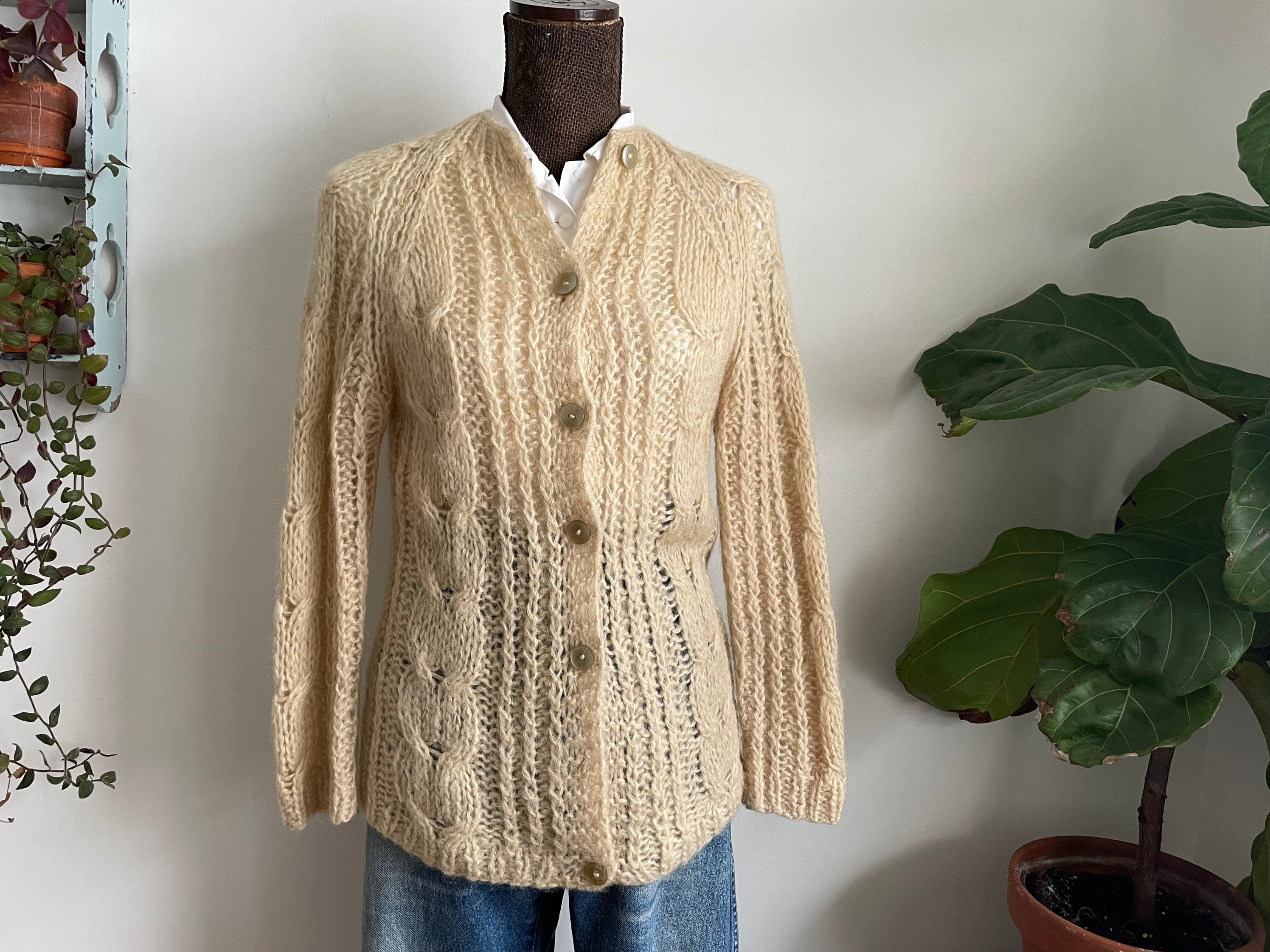 1980s Mohair Knit Cardigan | 80s Italian Knit Sweater | Size