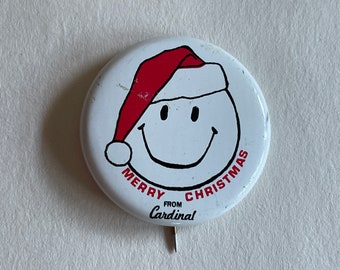 Vintage Christmas 1960s smiley face pin button pin back