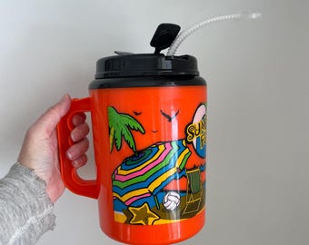 Vintage Y2K giant drinking jug with lid and straw