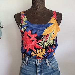 vintage tropical print rayon tank top small/medium