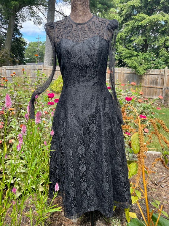 Vintage 1980’s black lace dress XS/small - image 2