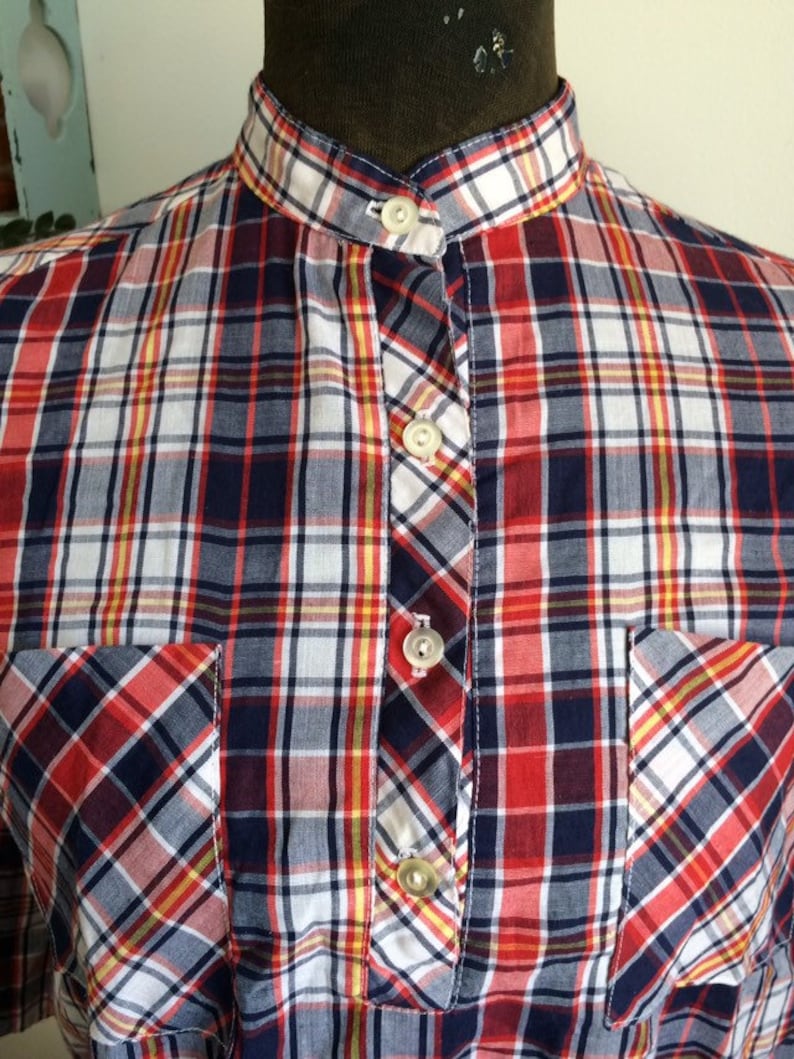 Vintage plaid maternity blouse button up pockets