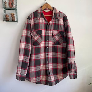 Vintage 1990’s plaid quilted lining cotton flannel shirt jacket men’s large Tall
