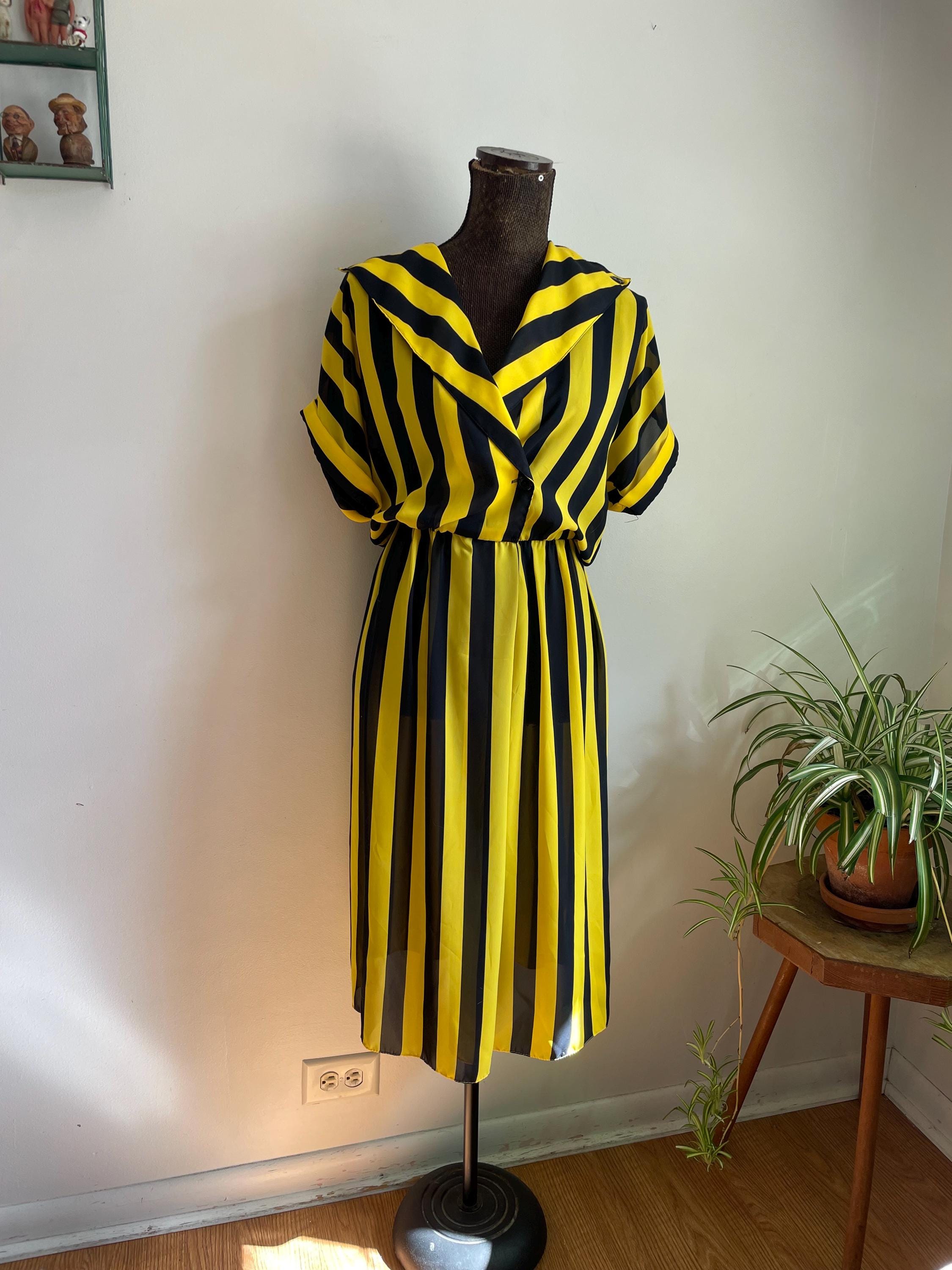 knee length dresses for ladies Yellow Stripe Mini Dress - All Dresses