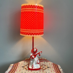 Vintage 1920s/30s art deco, spelter metal Pierrot lamp with 1960s shade