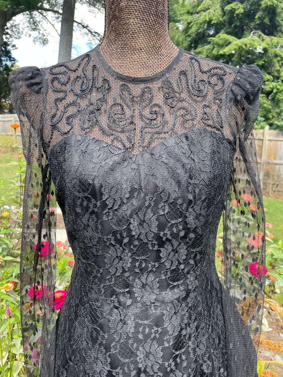 Vintage 1980’s black lace dress XS/small - image 3
