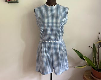 vintage blue gingham romper medium/large NOS with tags
