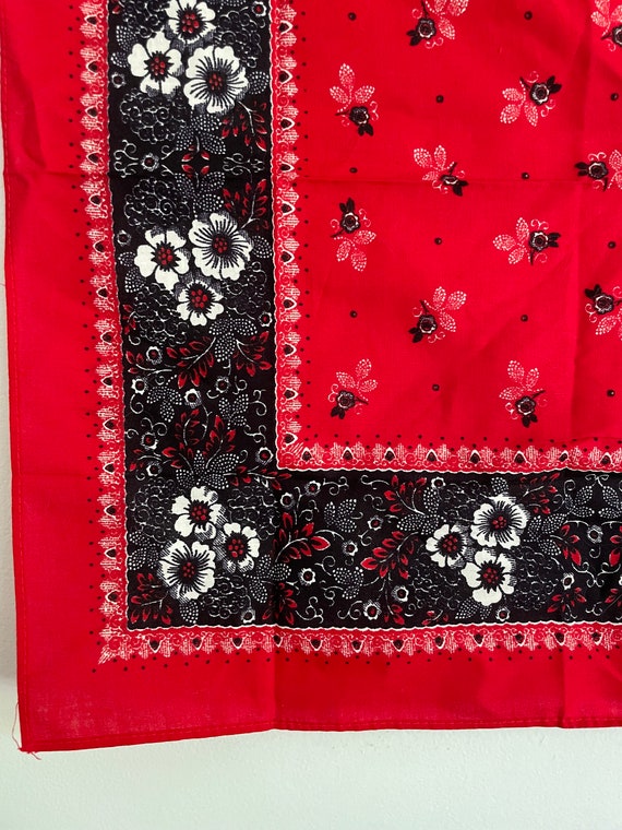 Vintage bandana black red floral - image 4