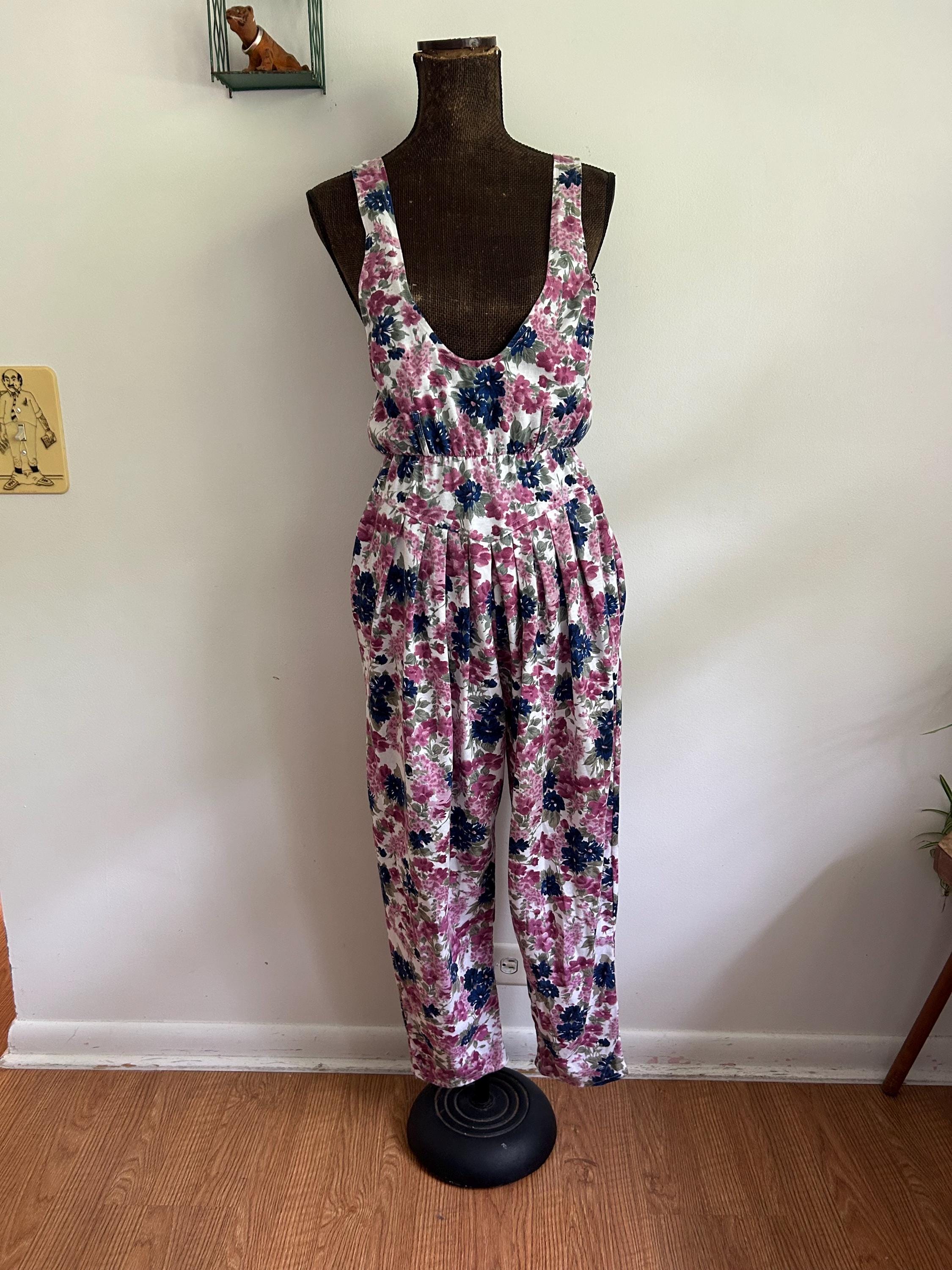 90s Floral Jumpsuit - Etsy