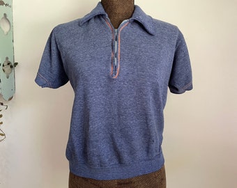 Vintage 1950s/1960s Black Short Sleeve Quarter Zip Cotton