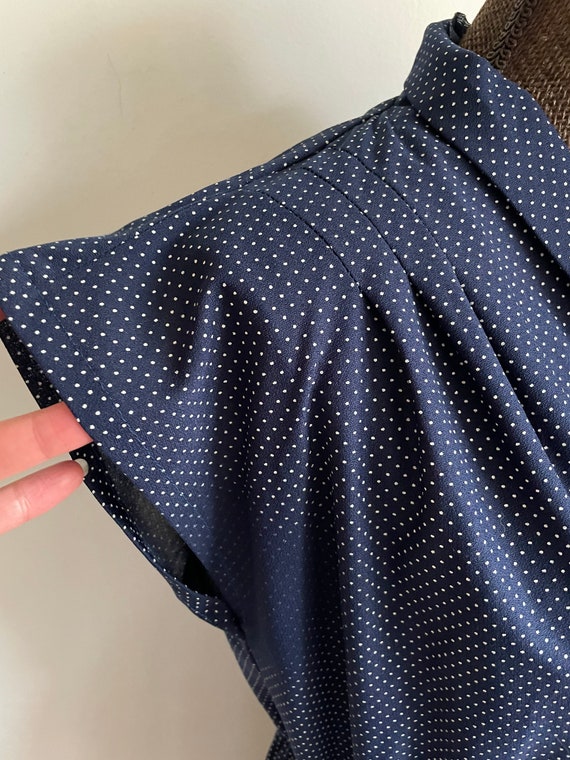 Vintage lightweight polyester navy blue polkadot … - image 7