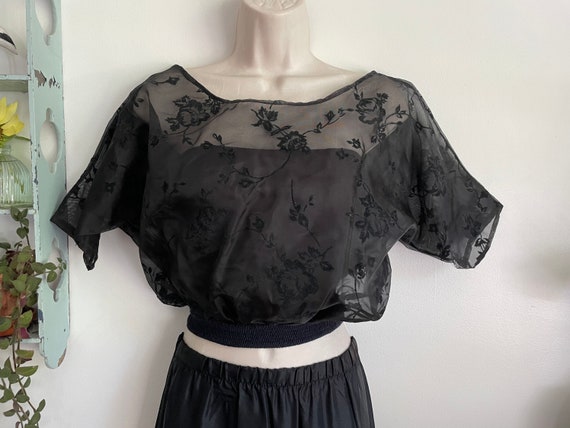 Vintage Black Batwing Sheer Shirt With Tube Top Velvet Floral - Etsy