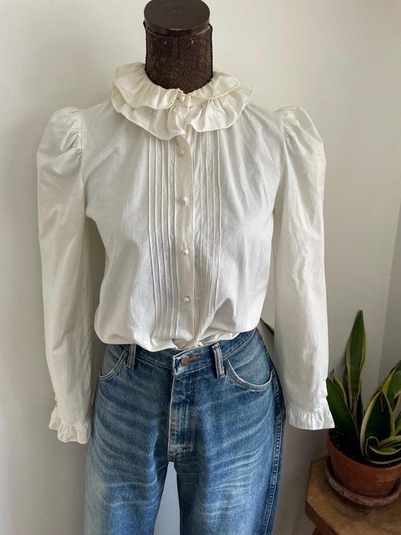 Vintage 1970’s small white ruffle blouse Diane Gilman for Cabal