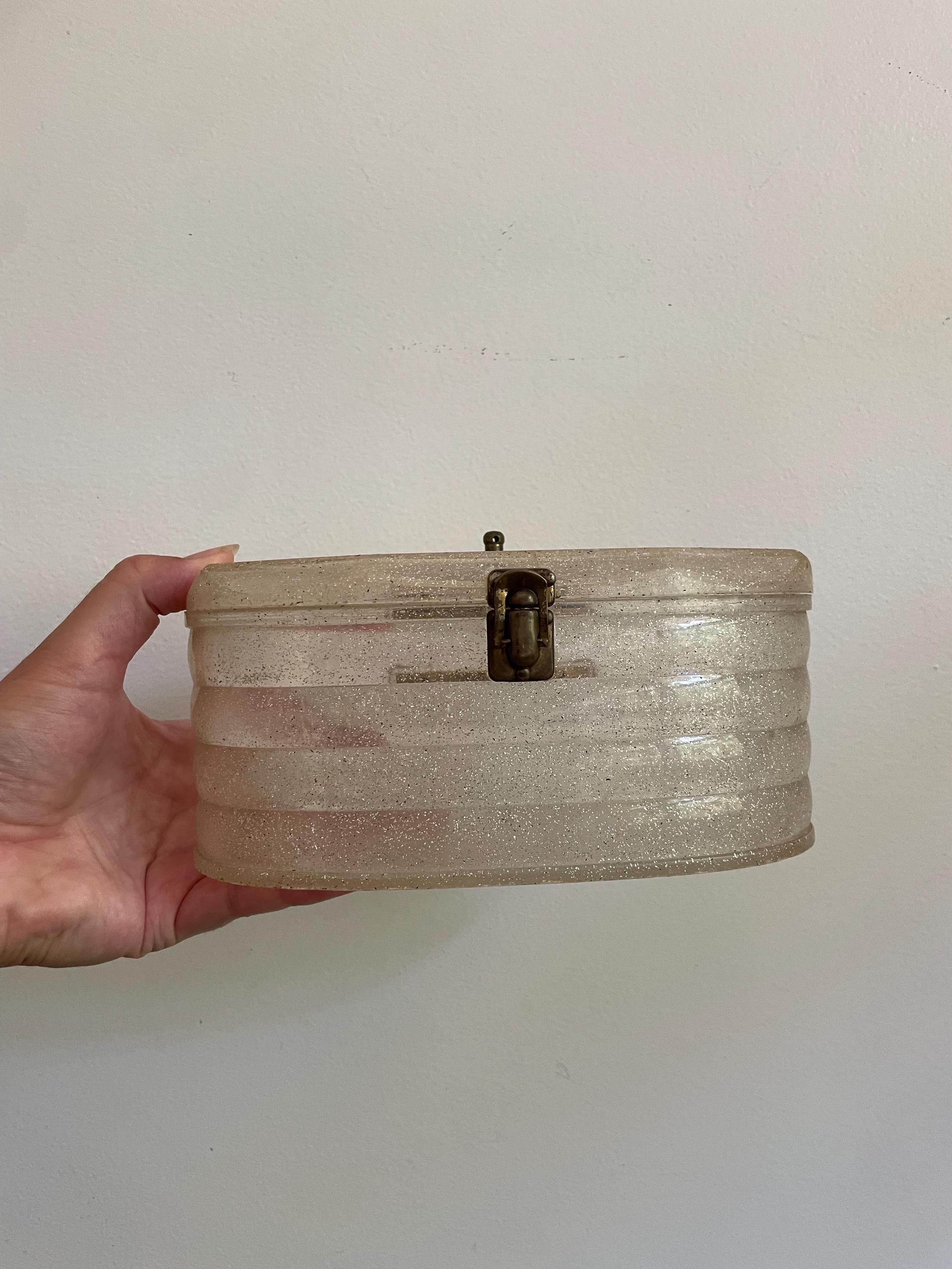 vintage 1950’s lucite purse case clear glitter no handle