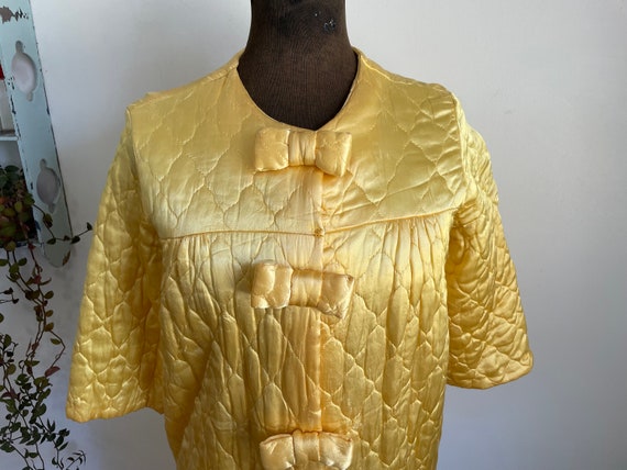 Vintage satin robe yellow bows medium - image 3