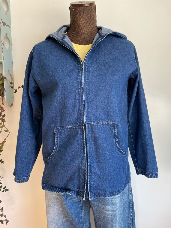 Blue denim hooded jacket hot sale