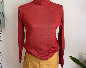 Vintage burnt orange knit turtleneck sweater medium