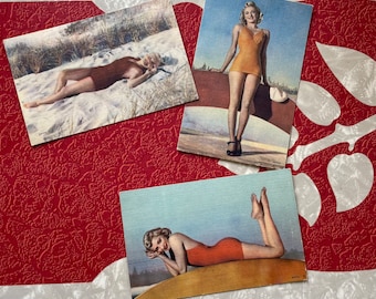 Vintage 1950’s pin up girls linen postcards unused