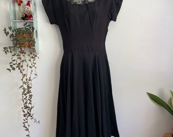 Vintage 1950’s black with lace dress June Bentley XS