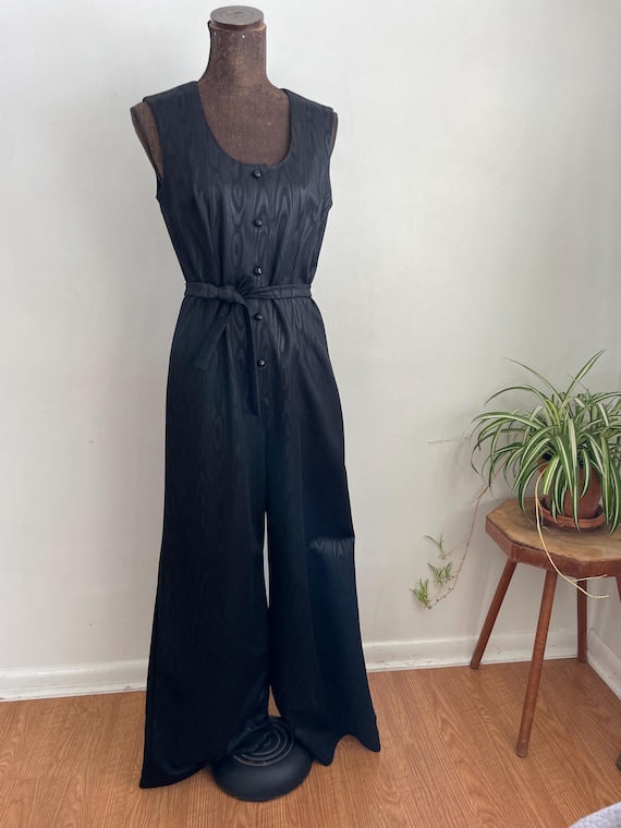 vintage 1970’s jacquard black sleeveless jumpsuit… - image 2