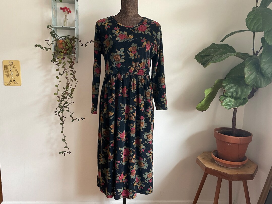 Vintage 1990s Black Floral Valore Dress Medium - Etsy