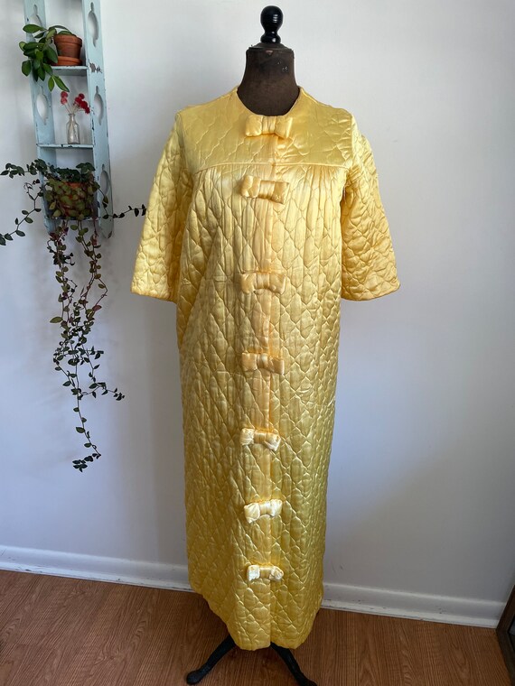 Vintage satin robe yellow bows medium - image 2