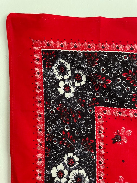 Vintage bandana black red floral - image 3