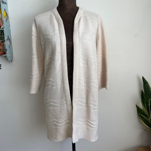 Vintage 1960’s medium / large cardigan open long sweater long ivory