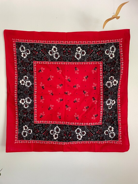 Vintage bandana black red floral - image 1