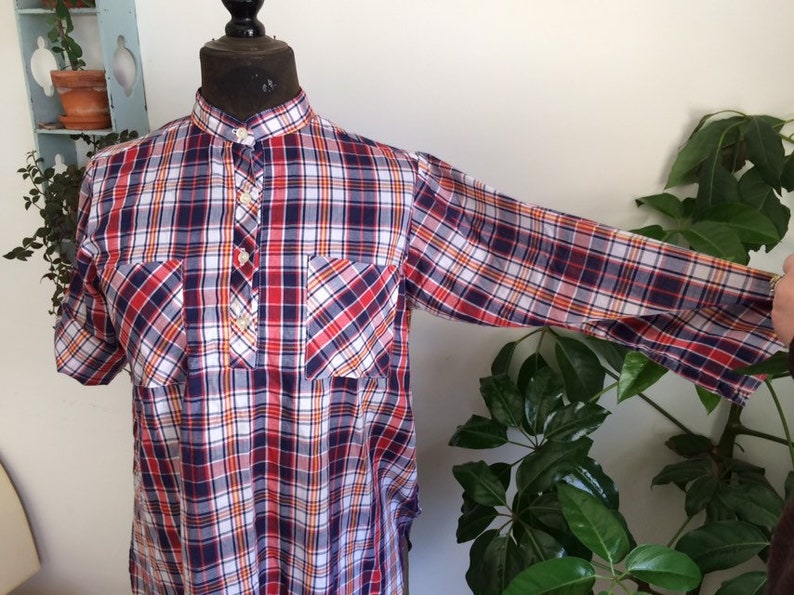 Vintage plaid maternity blouse button up pockets