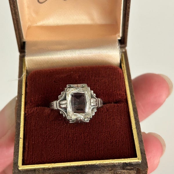 Antique 1920’s Ostby & Barton sterling art deco glass ring