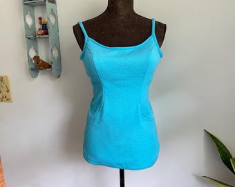 vintage 1950’s/60’s turquoise Jantzen one-piece swimsuit size 16