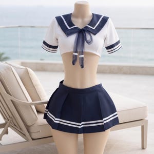 Sjömansskolflickadräkt, Anime Cosplay-dräkt, Marinblått veckat kjolset